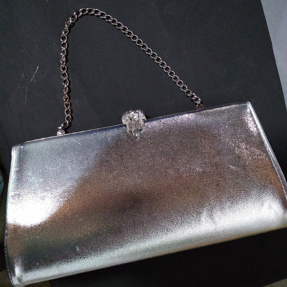 Silver leather clutch